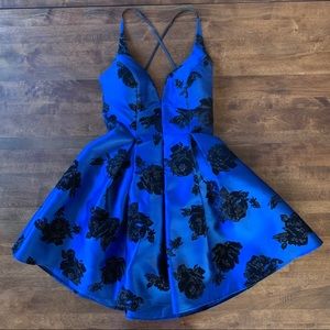 Blue & Black Satin Homecoming Dress